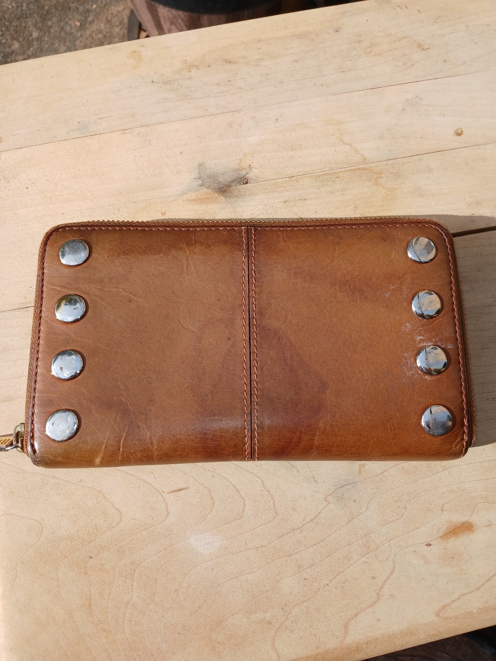 Hammitt  Tan Leather Zip Wallet with Metal Stud Accents